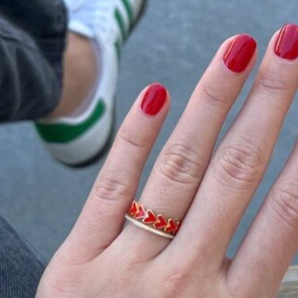 Heart Ring Non-tarnish Gold Ring  Adorable Stacking Ring Red Hearts size 6,7,8